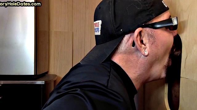 Gloryhole gaydaddy barebacked and gets cum in mouth