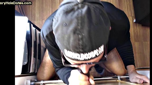 Gloryhole gaydaddy barebacked and gets cum in mouth