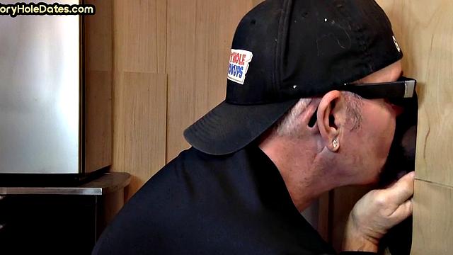 Gloryhole gaydaddy barebacked and gets cum in mouth