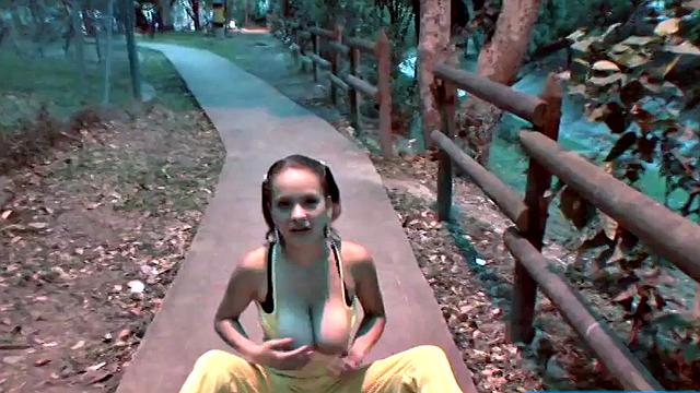 Teen with giant titties gets them out