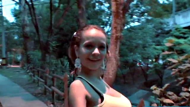 Teen with giant titties gets them out