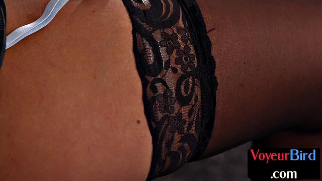 Classy voyeur watching lover tug dick