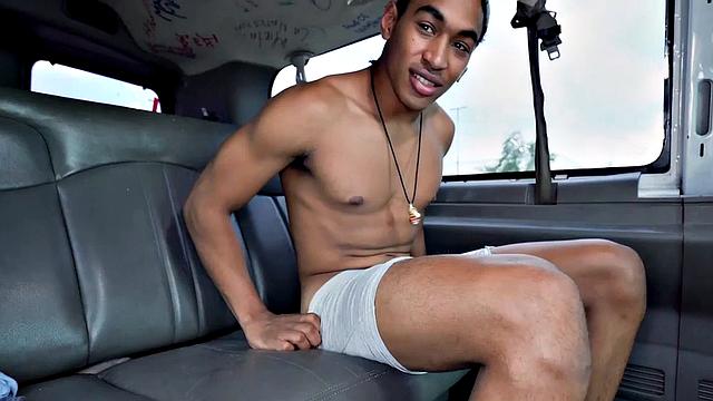 Black stud fucks gay ass in pickup van for money