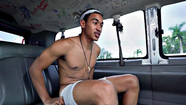 Black stud fucks gay ass in pickup van for money