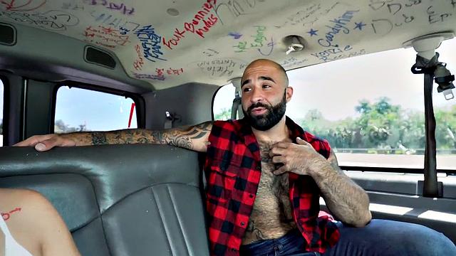 Black stud fucks gay ass in pickup van for money