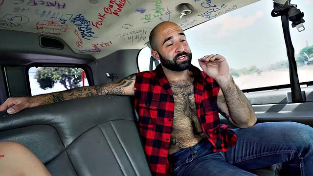 Black stud fucks gay ass in pickup van for money