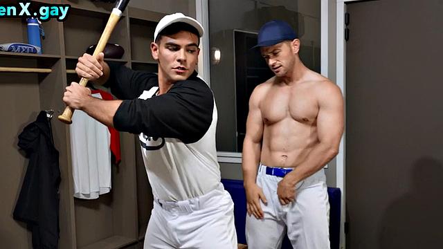 Manly trainer bareback fucks locker stud till cumshot