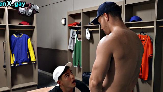 Manly trainer bareback fucks locker stud till cumshot