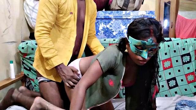 Young Indian wife gets her bra off & gets drilled doggystyle in mask