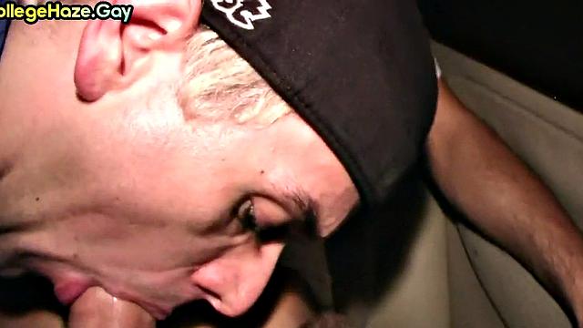 amateur stud sucks gay cock in car for frat entrance