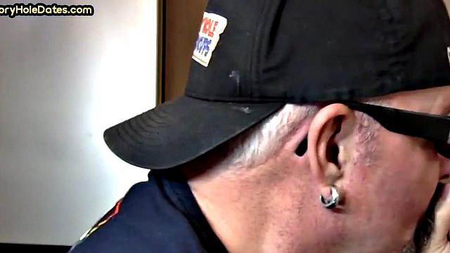 Gloryhole homemade DILF sucks cock in closeup from home