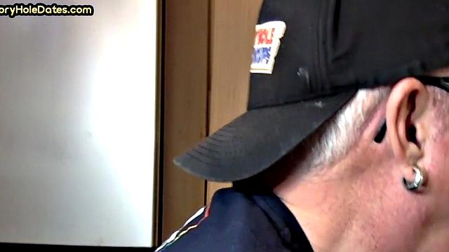 Gloryhole homemade DILF sucks cock in closeup from home