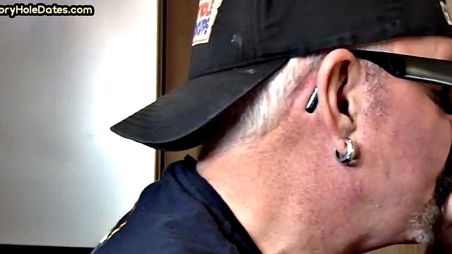 Gloryhole homemade DILF sucks cock in closeup from home