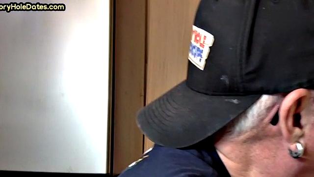 Gloryhole homemade DILF sucks cock in closeup from home