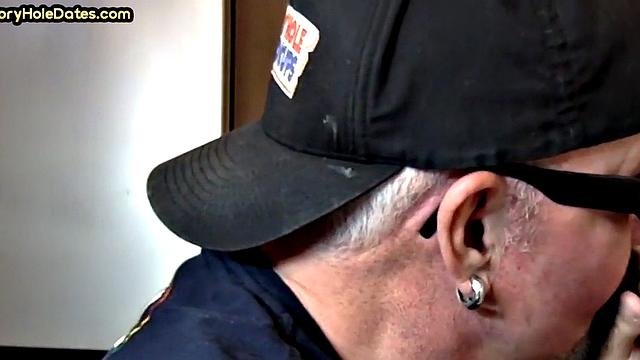 Gloryhole homemade DILF sucks cock in closeup from home