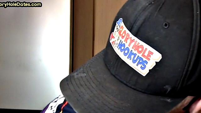 Gloryhole homemade DILF sucks cock in closeup from home