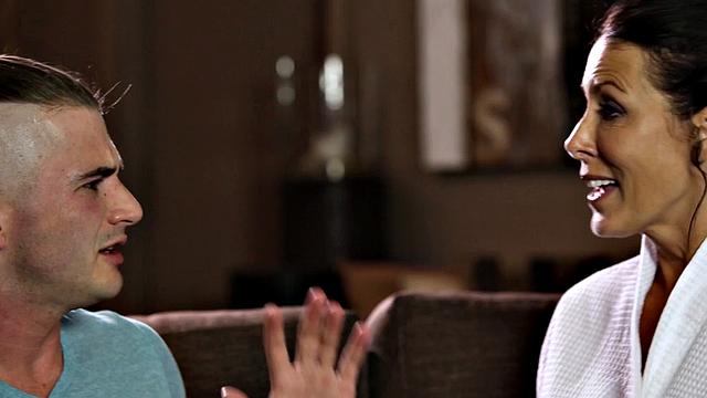 NURU MASSAGE - Busty MILF Reagan Foxx Makes Her Stepson Cum On Her Big Tits To Buy His Silence