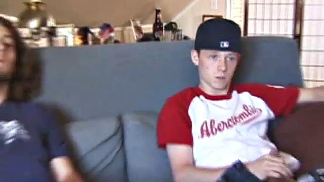 We join Adam and EJ with their dicks already out and jeans down. Curious EJ leans over and starts stroking Adam's cock. Adam helps EJ out by going down on him. EJ wants to try cock sucking, so he takes Adam's cock into his mouth.