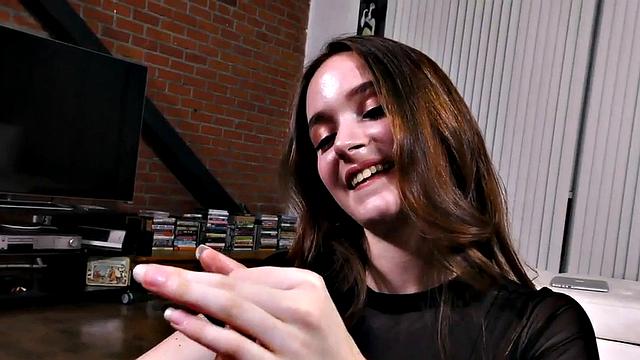 amateur babe jerks POV cock before boobjob