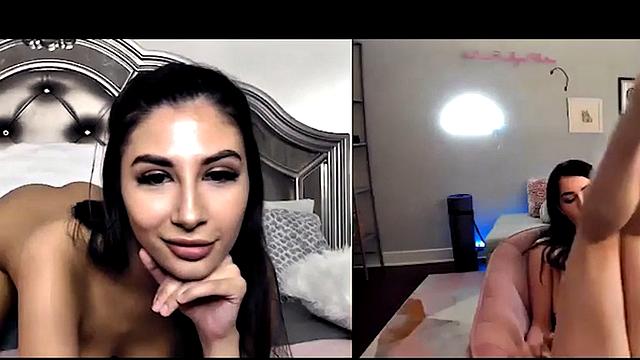 Lesbian darlings get freaky on video call and masturbate