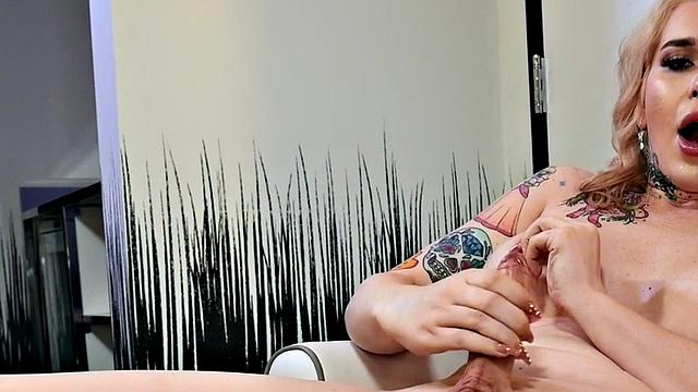 Solo TS MILF with big ass and big tits toys ass and jerks cock