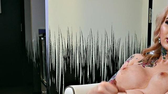 Solo TS MILF with big ass and big tits toys ass and jerks cock