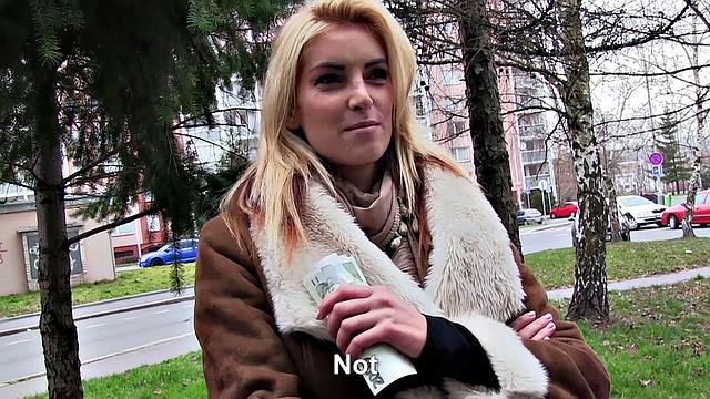 Watch this tattooed blonde Euro babe with small tits ride in reverse cowgirl and blow for cash