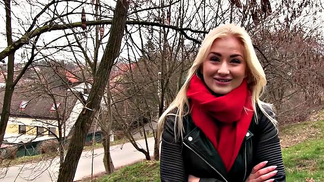 Watch this tattooed blonde Euro babe with small tits ride in reverse cowgirl and blow for cash