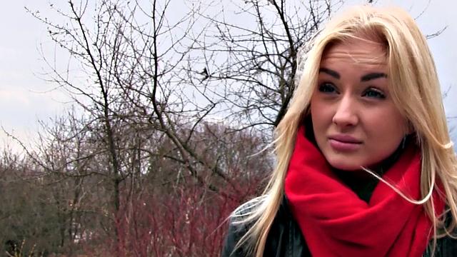 Watch this tattooed blonde Euro babe with small tits ride in reverse cowgirl and blow for cash