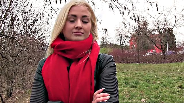 Watch this tattooed blonde Euro babe with small tits ride in reverse cowgirl and blow for cash