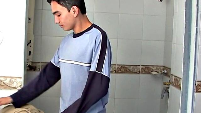 We find Latin twink Walter standing in the shower where he strips naked and turns on the water. The boy soaps up his skinny and smooth body, getting his uncut dick hard. 