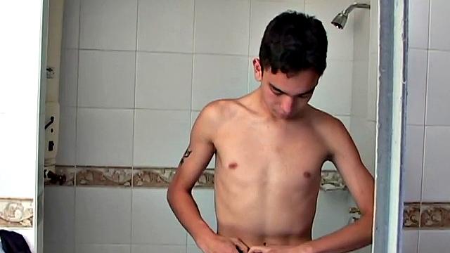 We find Latin twink Walter standing in the shower where he strips naked and turns on the water. The boy soaps up his skinny and smooth body, getting his uncut dick hard. 