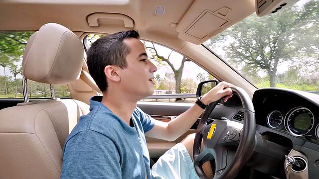 Busty Latina gets pounded in doggystyle by a car and loves licking her bald pussy