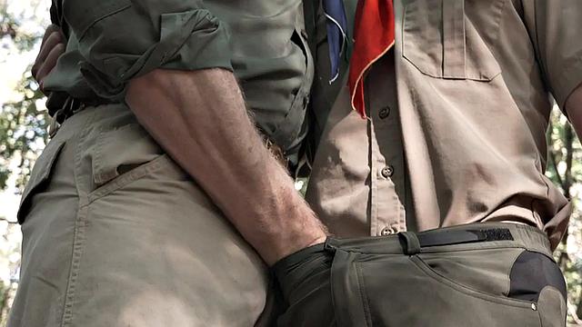 Gay DILF scout fucks 21yo bottom in forest