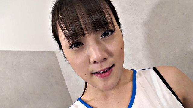 Mio Ichihara wears a cheerleader costume while fingering her pussy