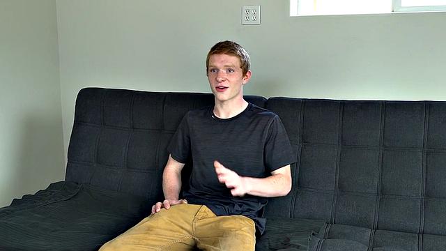 Amateur solo twink jerks cock on casting and cums