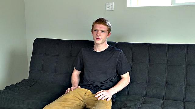 Amateur solo twink jerks cock on casting and cums