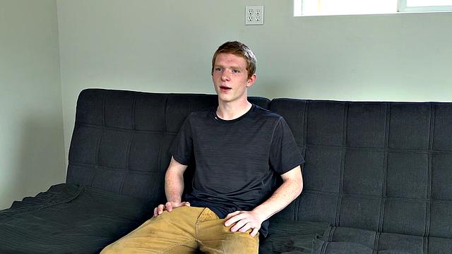 Amateur solo twink jerks cock on casting and cums