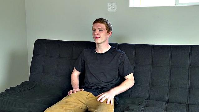 Amateur solo twink jerks cock on casting and cums
