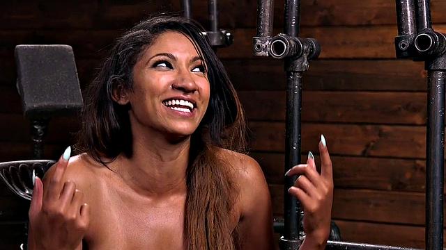 Asian BDSM sub gets pussy stuffed with dildo stick