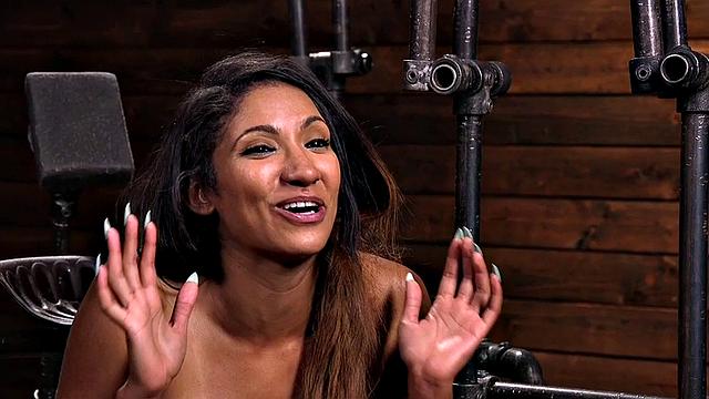 Asian BDSM sub gets pussy stuffed with dildo stick