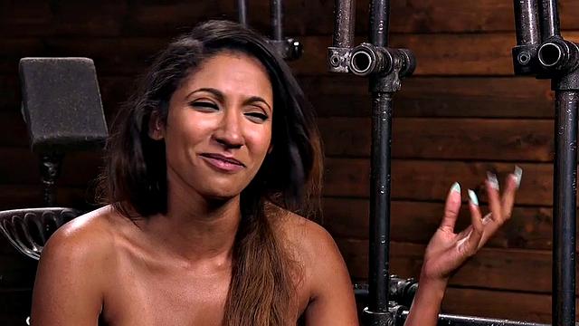 Asian BDSM sub gets pussy stuffed with dildo stick