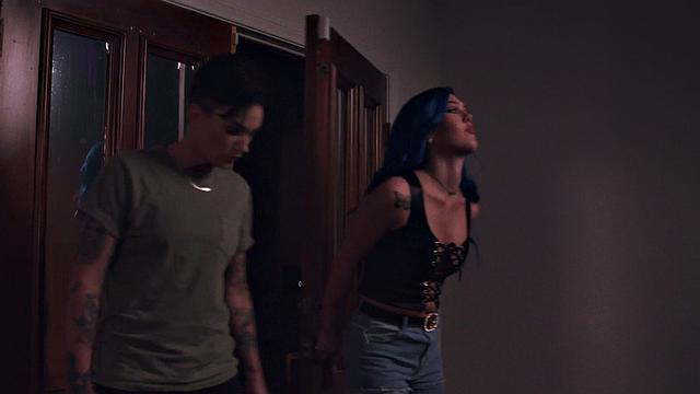 Watch two hot lesbian babes kissing and getting their tight holes drilled by their kinky girlfriend in a steamy bedroom romp