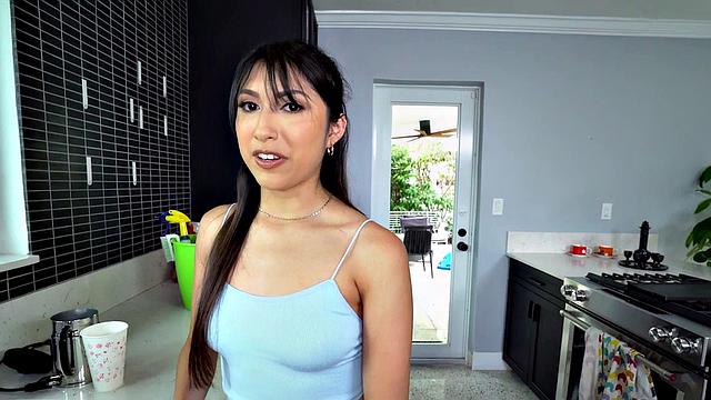 Watch this hot Latina maid with perky tits get a POV pussy pounding for some extra cash