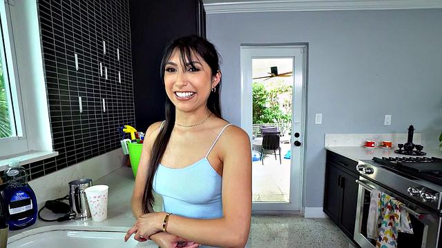 Watch this hot Latina maid with perky tits get a POV pussy pounding for some extra cash