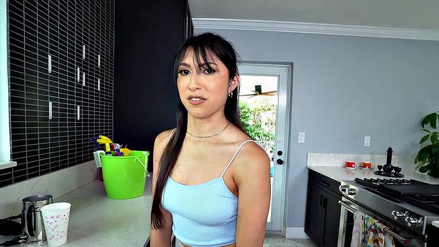 Watch this hot Latina maid with perky tits get a POV pussy pounding for some extra cash