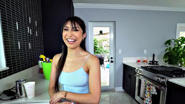 Watch this hot Latina maid with perky tits get a POV pussy pounding for some extra cash