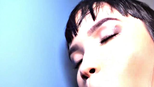 Big TS babe sucks gloryhole cock in closeup BJ