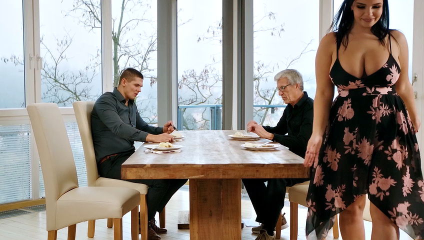 CUCK4K. Grey-haired cuckold doesn't mind his wife with huge breasts cheating