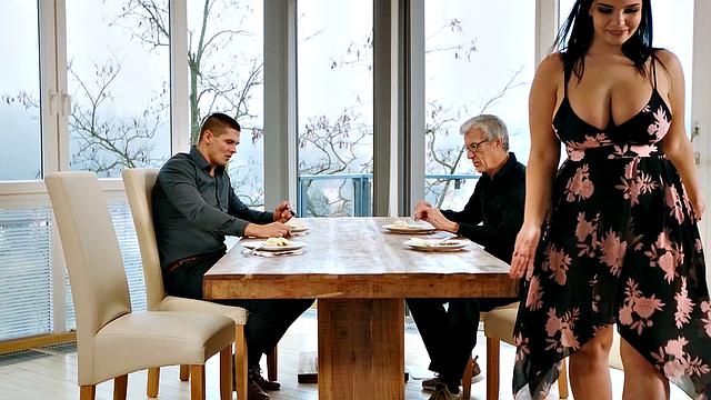 CUCK4K. Grey-haired cuckold doesn't mind his wife with huge breasts cheating